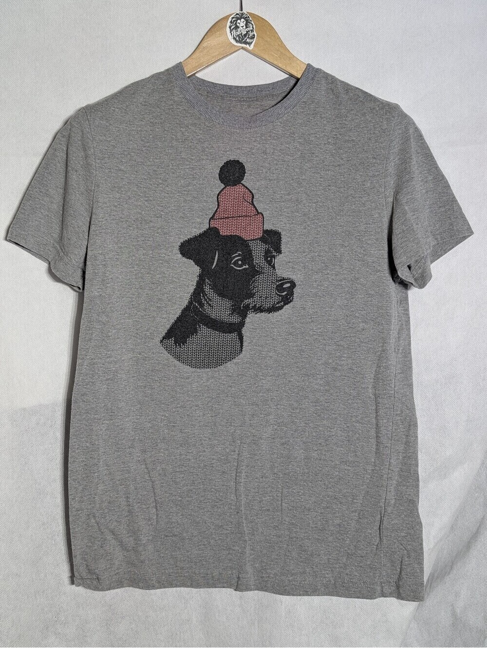 Goodfellow & Co. Gray T-Shirt Jack Russell Dog Red Beanie M